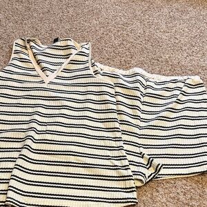 SHEIN Black and Cream Striped Women Shorts